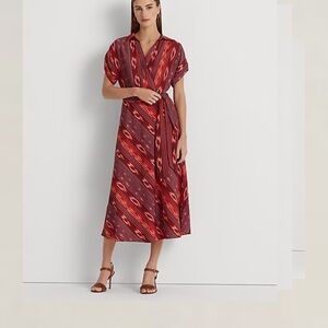 Lauren Ralph Lauren Geo-Stripe Belted Crepe Dress - 8